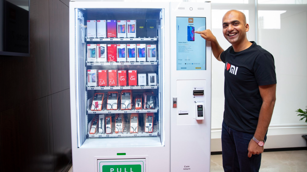 A vending machine in South Korea providing a variety of electronic gadgets, including smartphones and headphones