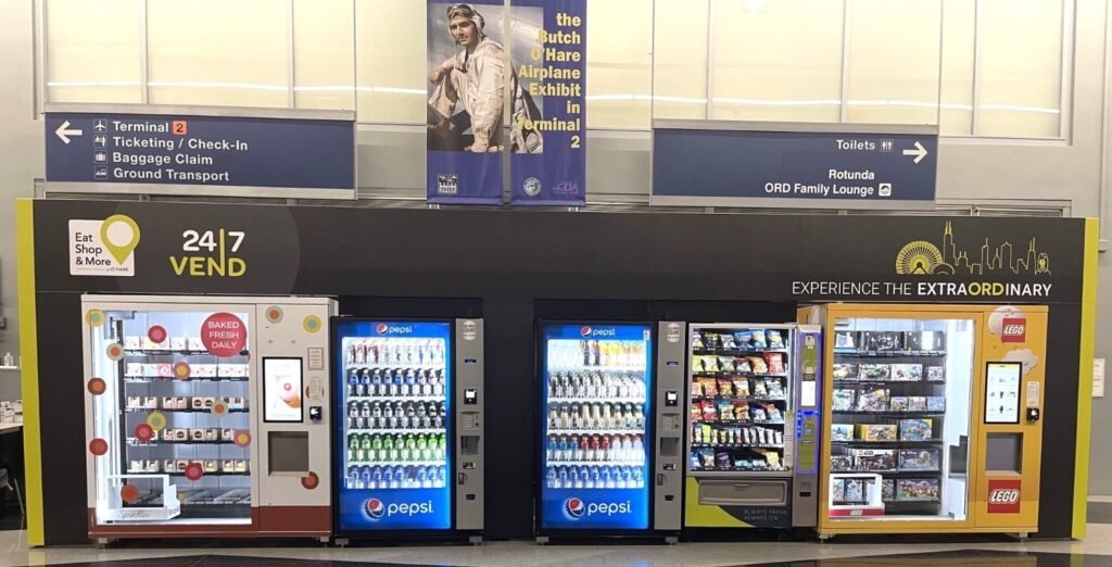 High-tech vending machine at the airport offering convenience for travelers
