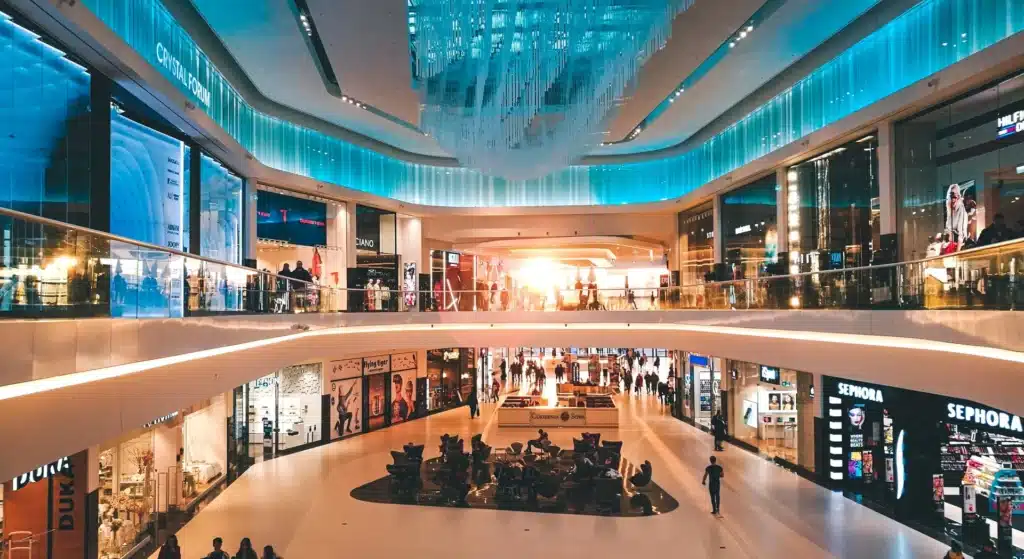 Luxury perfume vending machine installed in a shopping mall or airport lounge