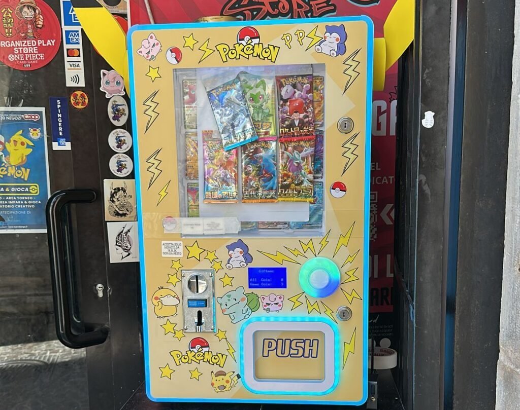 pokemon vending machine In front of Italian card shop