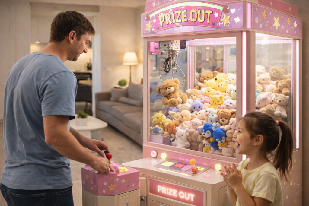 Claw machine placed inside a family entertainment center